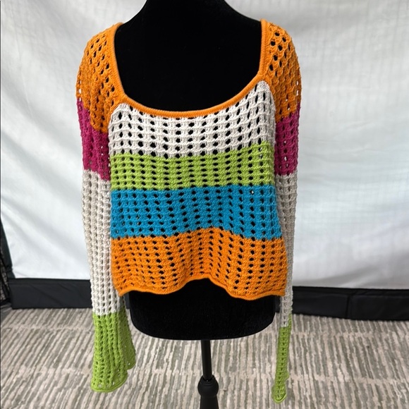 Wild Fable Orange and Pink Crew Neck Sweater - Picture 1 of 3